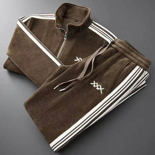 Men's 2-Piece Zipper Stand-Up Collar Cardigan & Straight Leg Sweatpants Set