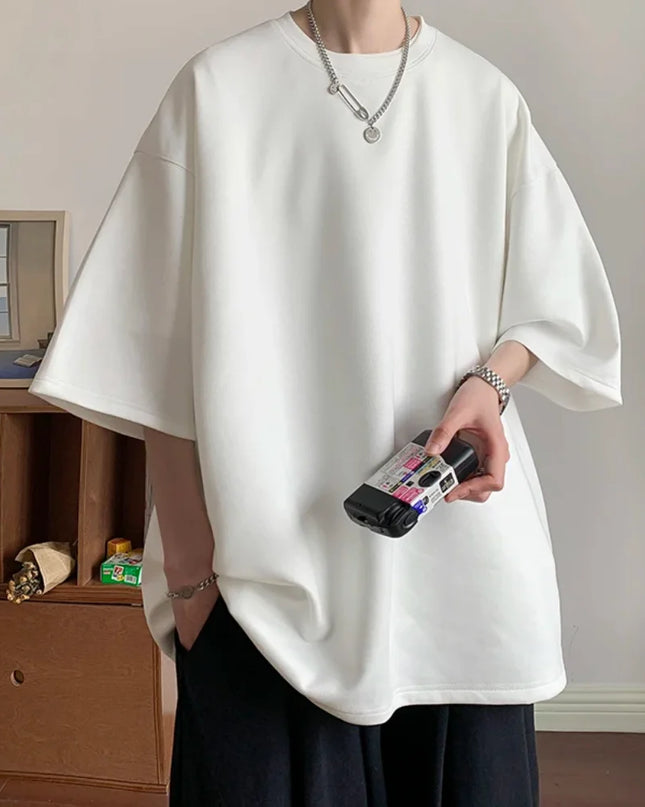 Men's Oversized Faux Suede Short Sleeve T-Shirt with Round Neck
