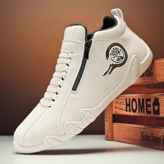 Men's Casual Flat Bottom Sneakers with Side Zipper – Stylish & Comfortable Men's Sneakers
