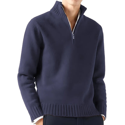 Men's Long Sleeve Turtleneck Sweater - Knitted, Breathable, Half-Zip Design