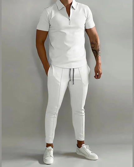 Men's Two-Piece Slim Fit Short-Sleeve Polo T-Shirt and Pants Set