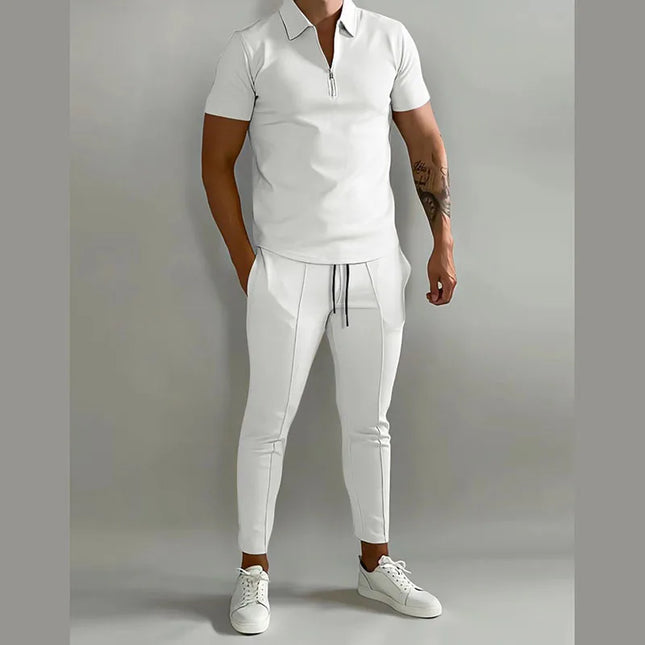 Men's Two-Piece Slim Fit Short-Sleeve Polo T-Shirt and Pants Set
