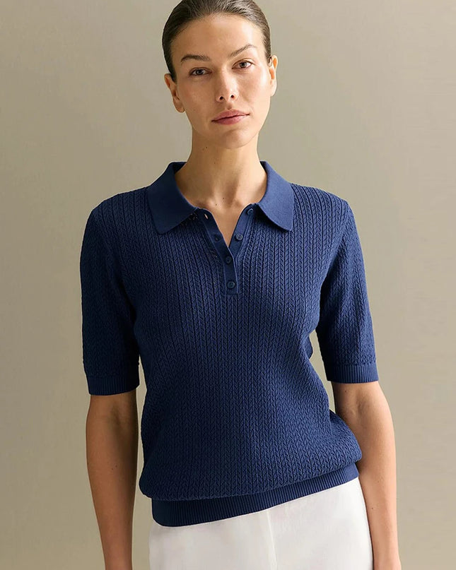Hollow Knit Short Sleeve Polo T-Shirt for Women