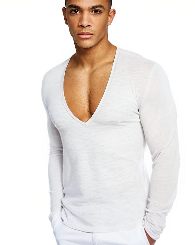 Mens Deep V-Neck  Long Sleeve Sweater