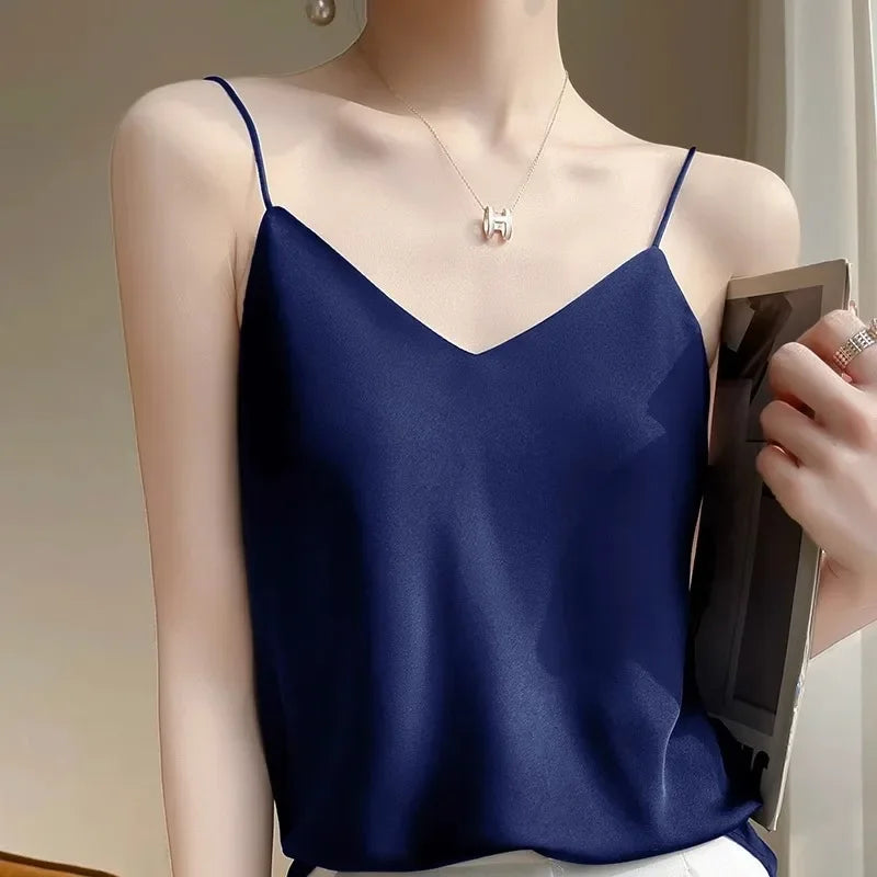 Women's V-Neck Spaghetti Strap Blouse – Stylish & Flowy Top for Women