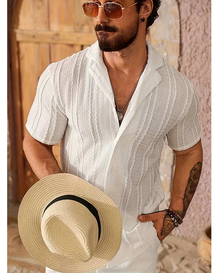 Men's Casual Short-Sleeve Button-Down Shirt with Turn-Down Collar