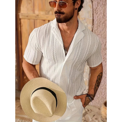 Men's Casual Short-Sleeve Button-Down Shirt with Turn-Down Collar