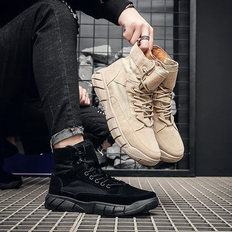 Men's Ankle Boots with Flat Thick Sole