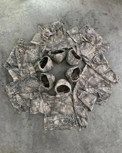 Oversized Camo Pattern Hooded Jacket and Elastic Waist Pants Set for Men