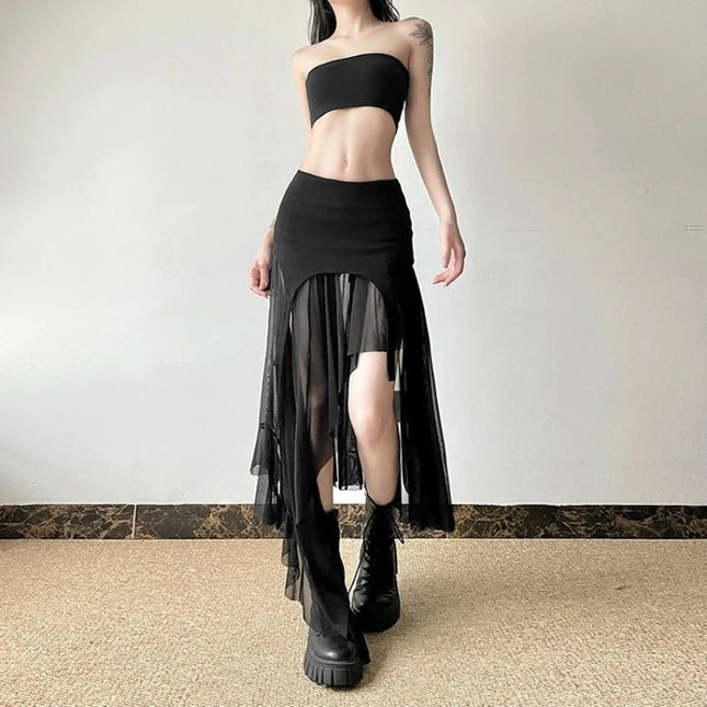 Women’s Slit Skirt with Irregular Hem & Ruffle Design