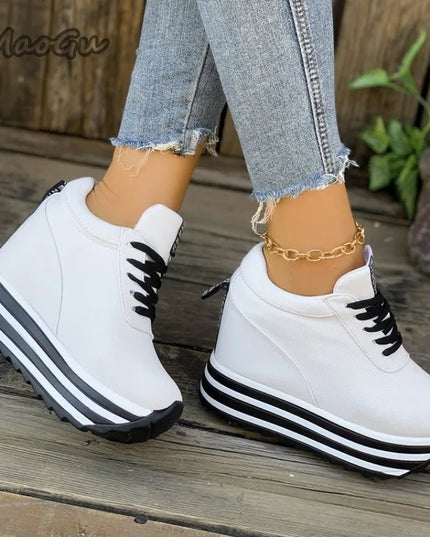 Women’s Casual Lace-Up Sneakers with Thick Platform Sole