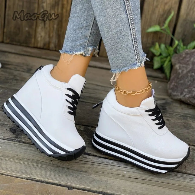 Women’s Casual Lace-Up Sneakers with Thick Platform Sole