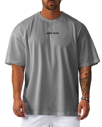 Men's Mesh Breathable "Just Gym" Print Quick-Dry Oversized Loose Fit T-Shirt