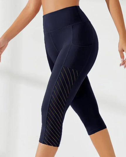 High-Waisted Hip-Lifting Slimming Yoga Crop Pants with Panel Pocket Design