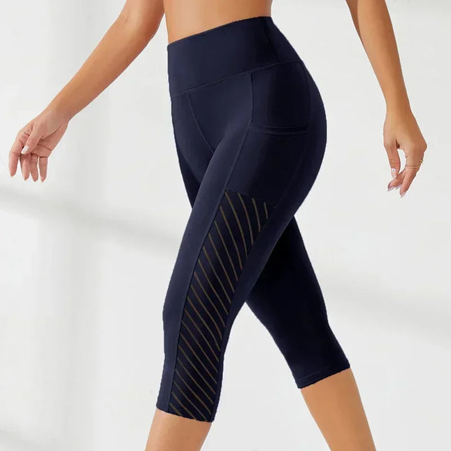 High-Waisted Hip-Lifting Slimming Yoga Crop Pants with Panel Pocket Design