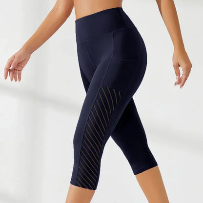 High-Waisted Hip-Lifting Slimming Yoga Crop Pants with Panel Pocket Design