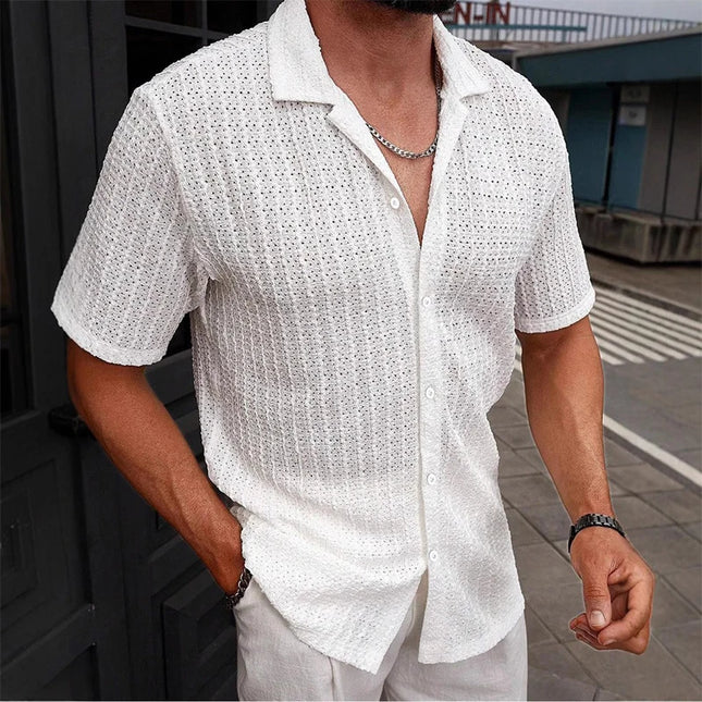 Vintage Mesh Mens Casual Breathable Hollow-Out Shirt