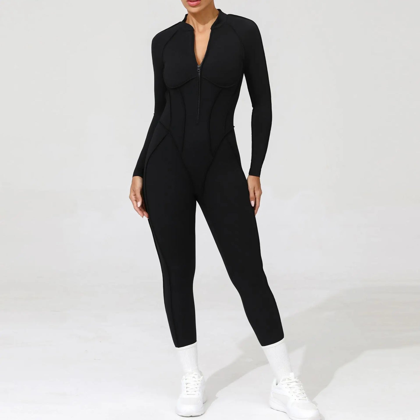 Women's Fitness Jumpsuit with Zipper - Activewear Bodysuit for Workout & Gym