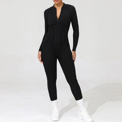 Women's Fitness Jumpsuit with Zipper - Activewear Bodysuit for Workout & Gym