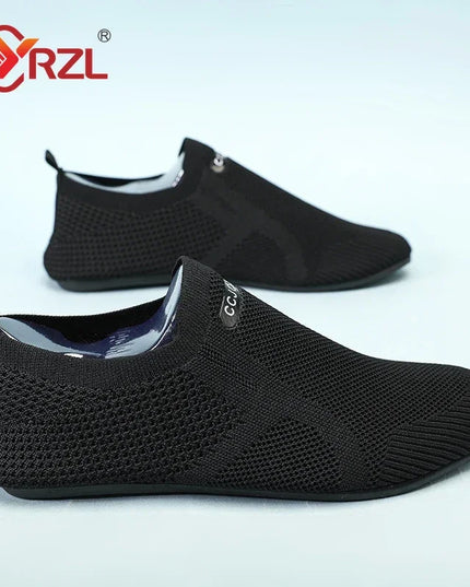 YRZL Men's Mesh Loafers - Breathable Flat Walking Shoes with Non-Slip Sole