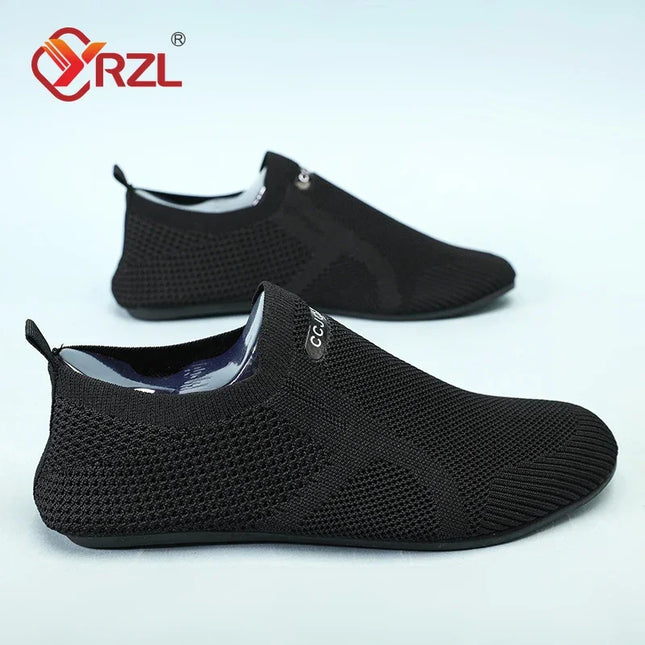 YRZL Men's Mesh Loafers - Breathable Flat Walking Shoes with Non-Slip Sole