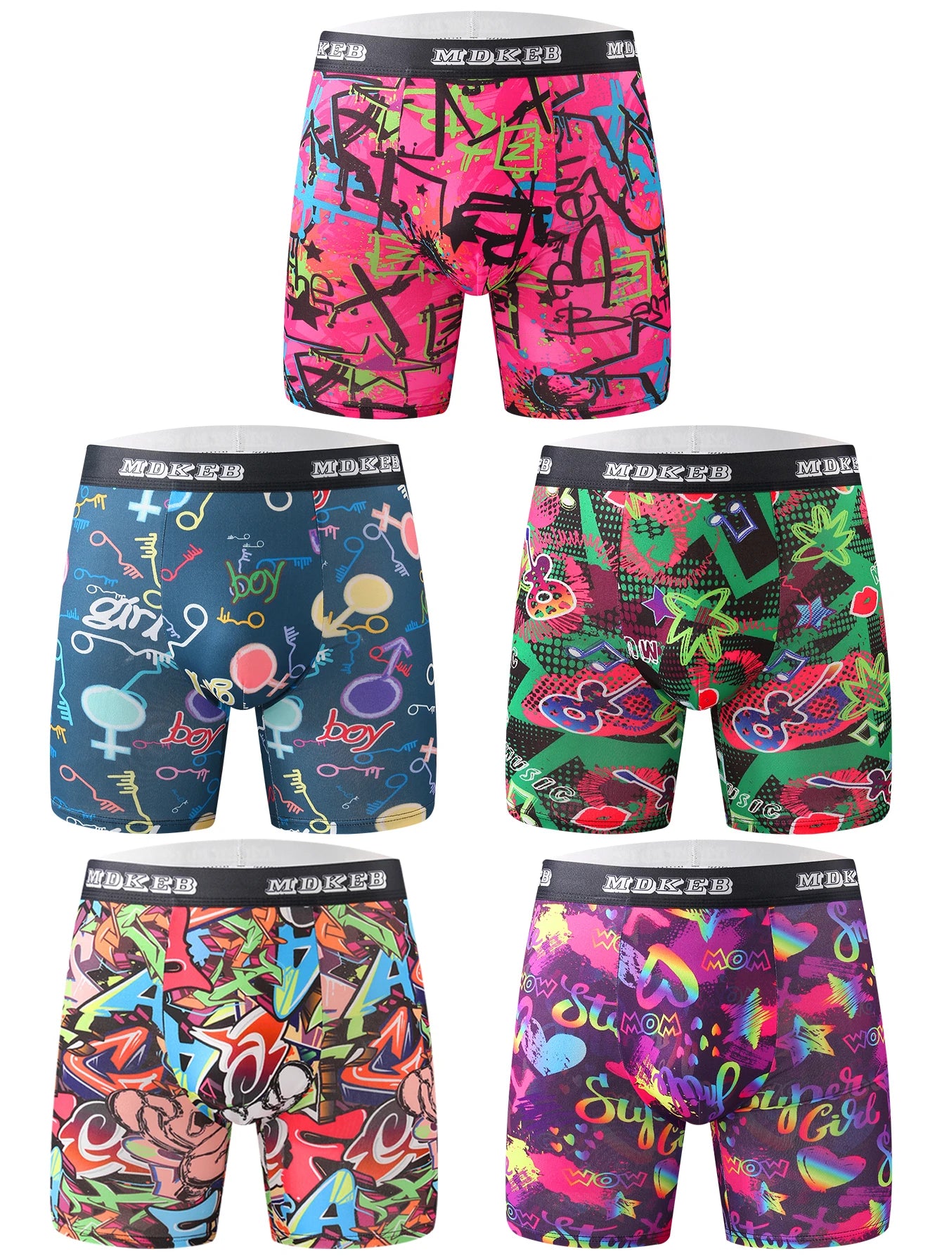 10-Pack Men's Assorted Graffiti Print Boxer Shorts - Mid-Waist Briefs