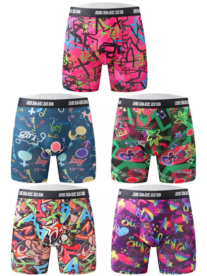 10-Pack Men's Assorted Graffiti Print Boxer Shorts - Mid-Waist Briefs