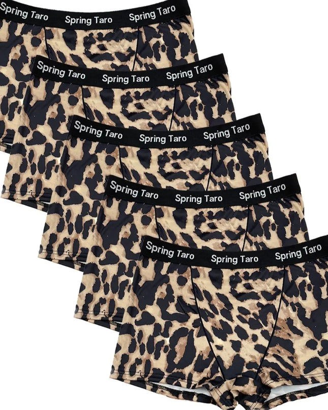 5-Pack Women's Wide Waistband Briefs with Smooth Leopard Print
