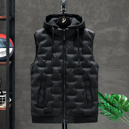 Men's Padded Hooded Vest Jacket: