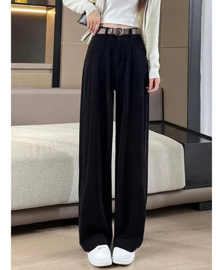 Women's Chic High Waist Straight Leg Trousers - Slim Fit Elegant Pants for Women