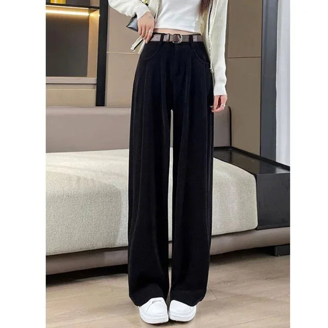 Women's Chic High Waist Straight Leg Trousers - Slim Fit Elegant Pants for Women