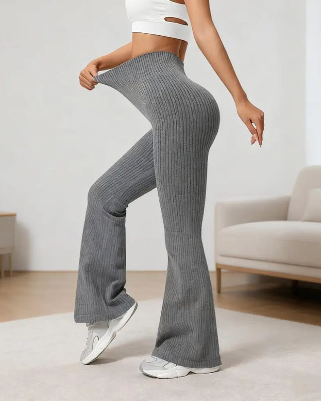 Women's High-Waisted Breathable Flared Trousers - Athleisure Fitness Pants with Stretch