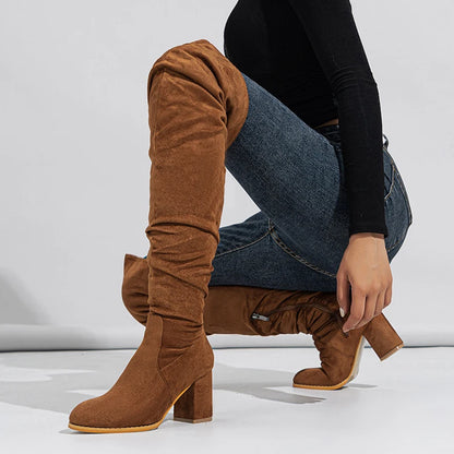 Women's Over-the-Knee Boots - Toe Zip, Thigh-High Shoes with Square Heels