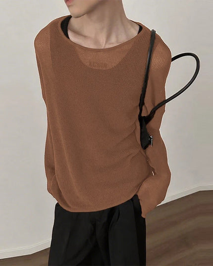 Men's Sheer O-Neck Long Sleeve Sweater