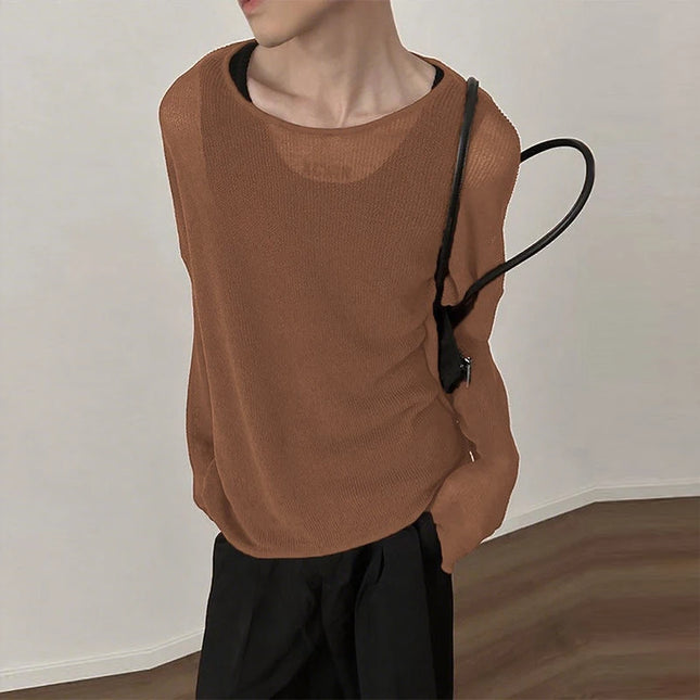 Men's Sheer O-Neck Long Sleeve Sweater