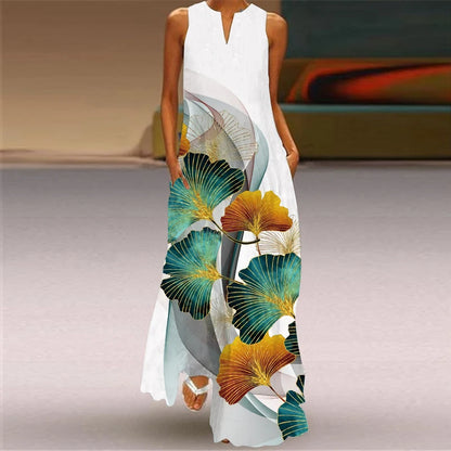 Women's Vintage Boho Printed Sleeveless V-Neck Maxi Dress