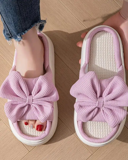 Women's Bowknot Slippers - Thick Sole, Non-Slip Indoor Shoes