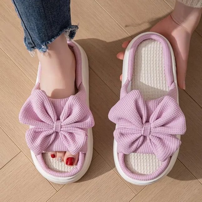 Women's Bowknot Slippers - Thick Sole, Non-Slip Indoor Shoes