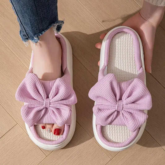 Women's Bowknot Slippers - Thick Sole, Non-Slip Indoor Shoes