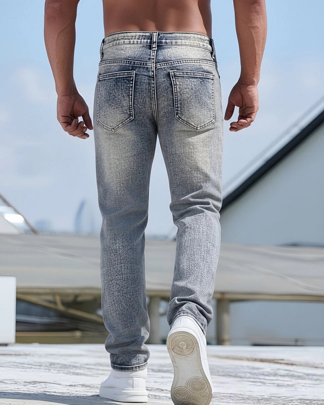 Vintage-Inspired Men's Jeans with Frayed Hem Details