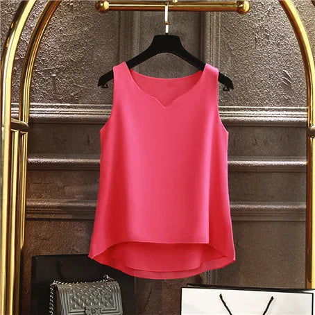 Sleeveless Chiffon V-Neck Blouse for Women