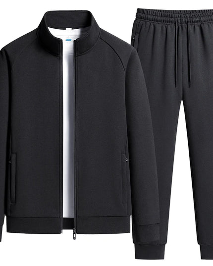 Men's Two-Piece Casual Tracksuit with Stand Collar Jacket and Elastic Waist Sweatpants Set