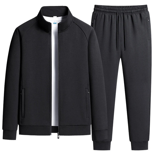 Men's Two-Piece Casual Tracksuit with Stand Collar Jacket and Elastic Waist Sweatpants Set
