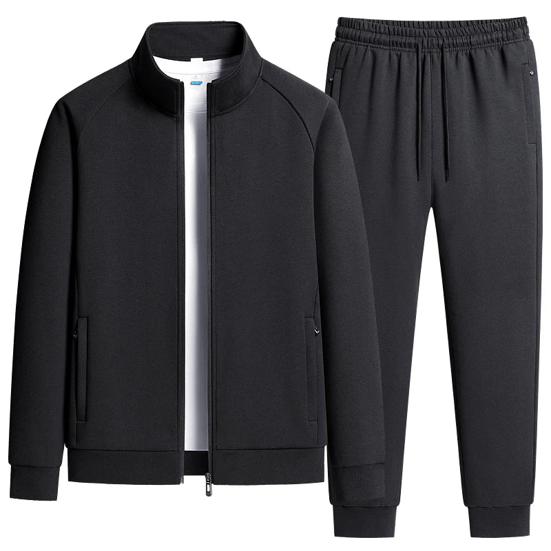 Men's Two-Piece Casual Tracksuit with Stand Collar Jacket and Elastic Waist Sweatpants Set