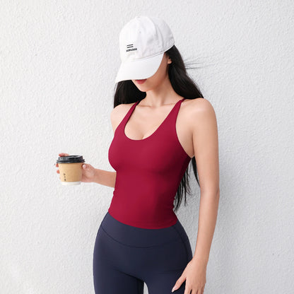Women's U-Neck Sport's Vest with Chest Padding and Breathable Fabric