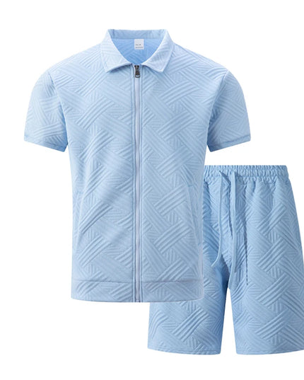 Men's Casual Two-Piece Short Sleeve Polo Shirt and Shorts Set