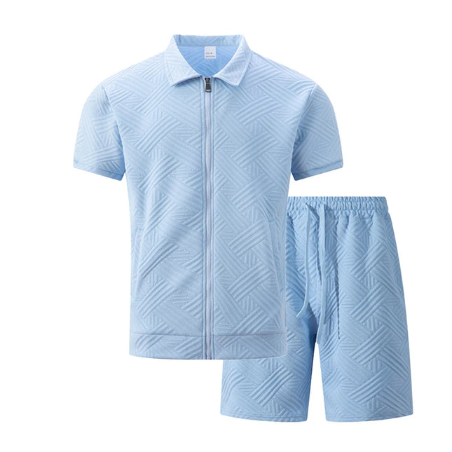 Men's Casual Two-Piece Short Sleeve Polo Shirt and Shorts Set