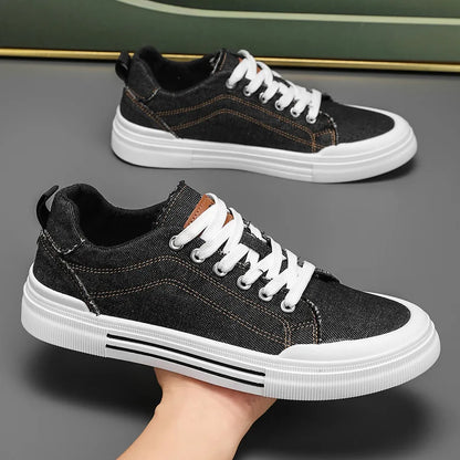 Men's Vulcanized Canvas Lace-Up Sneakers – Stylish & Durable Casual Shoes