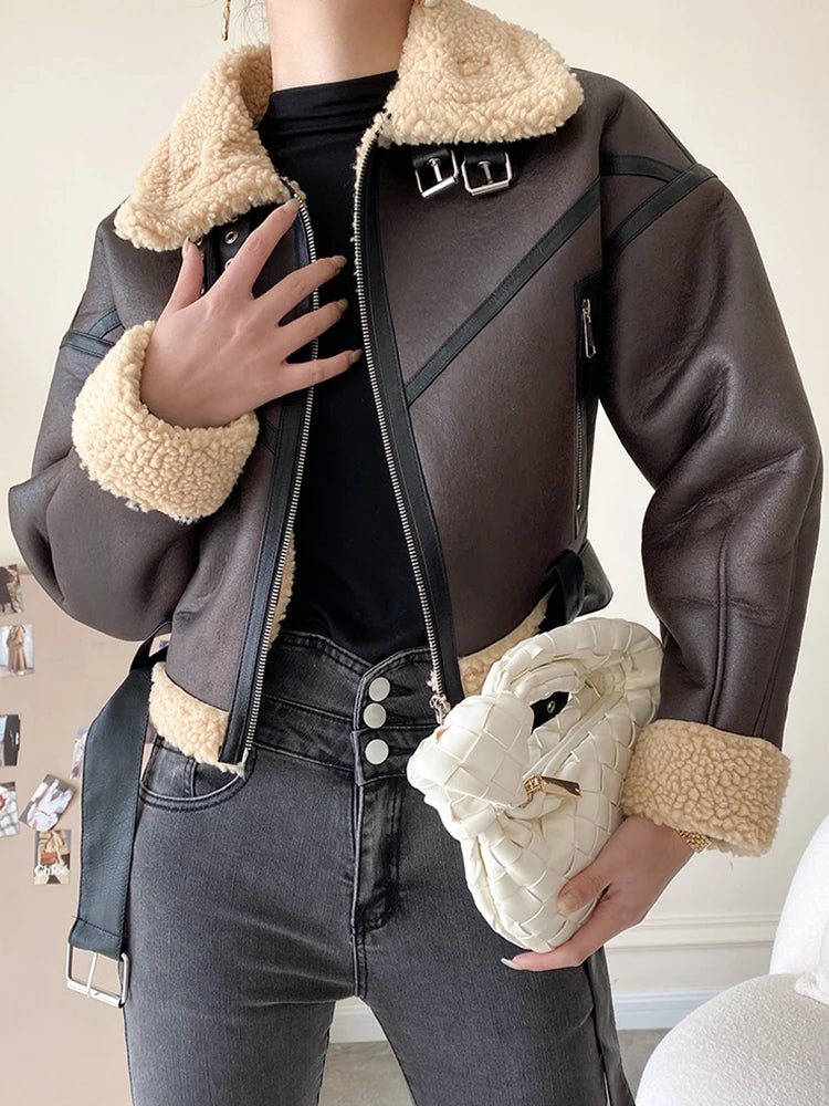 Women's Retro Oversized Thick Faux Leather Coat