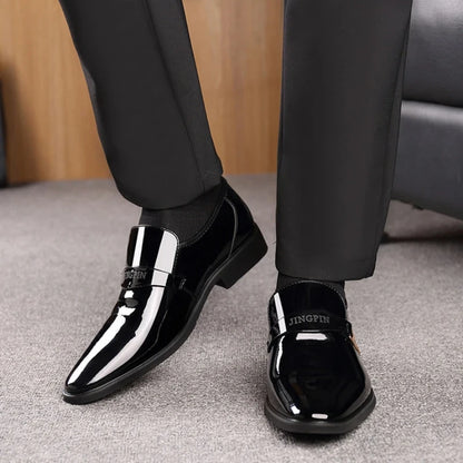 Men's Faux Leather Lacquer Shoes – Pointed Toe Dress Shoes